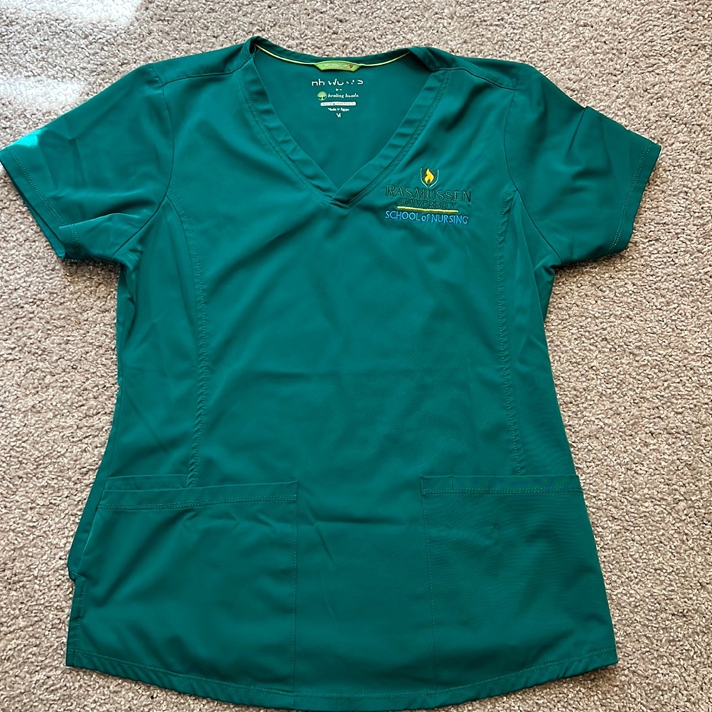 *USED* Rasmussen University scrub top hunter green